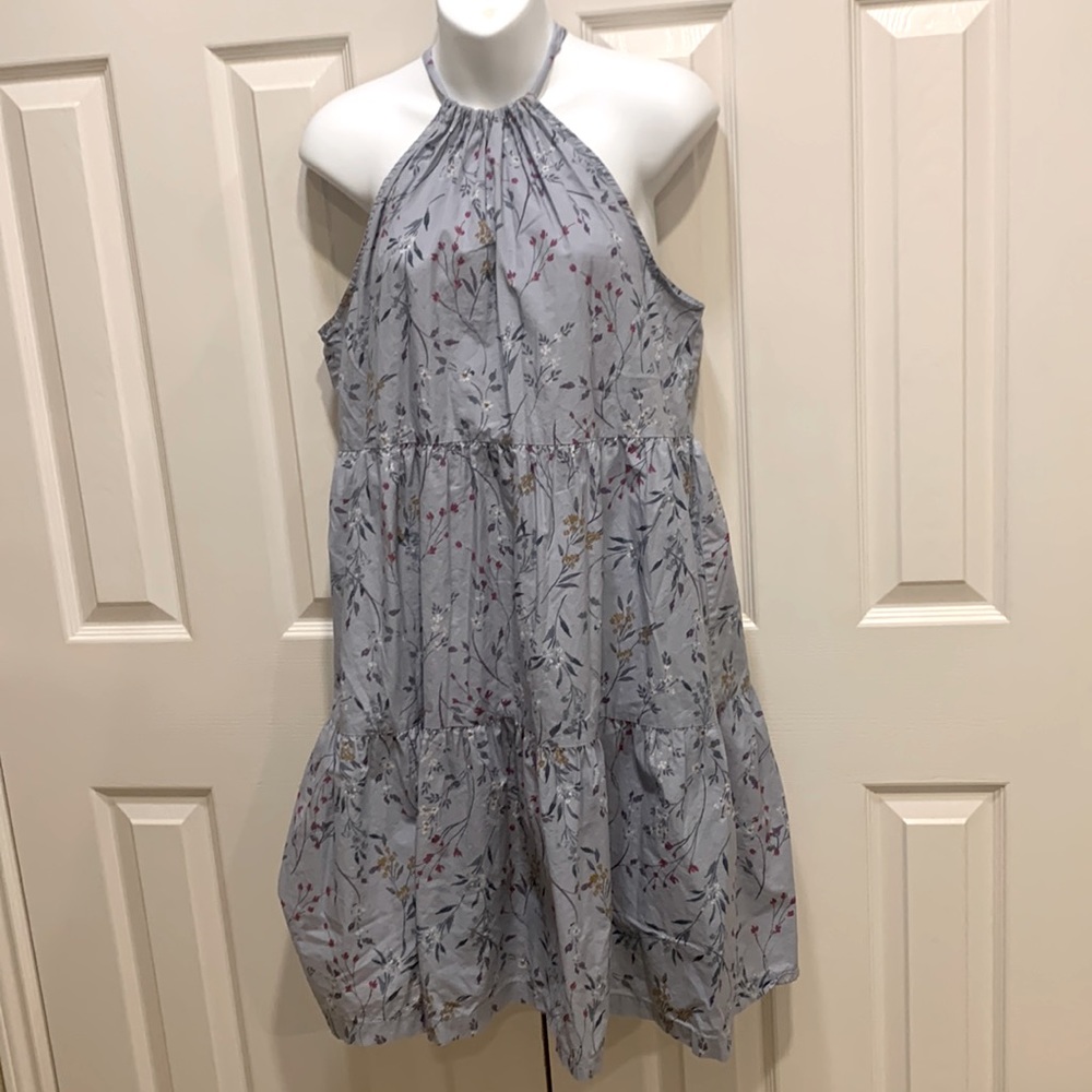 Light Blue Floral Halter Dress